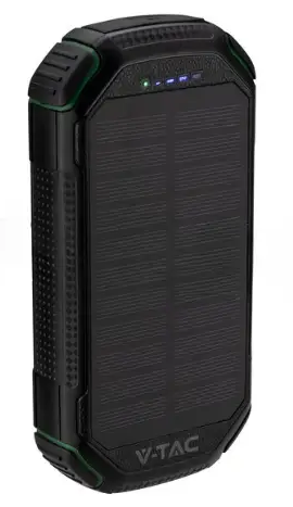 Бездротовий зарядний пристрій на сонячній батареї V-TAC, 30000 мАг, чорний